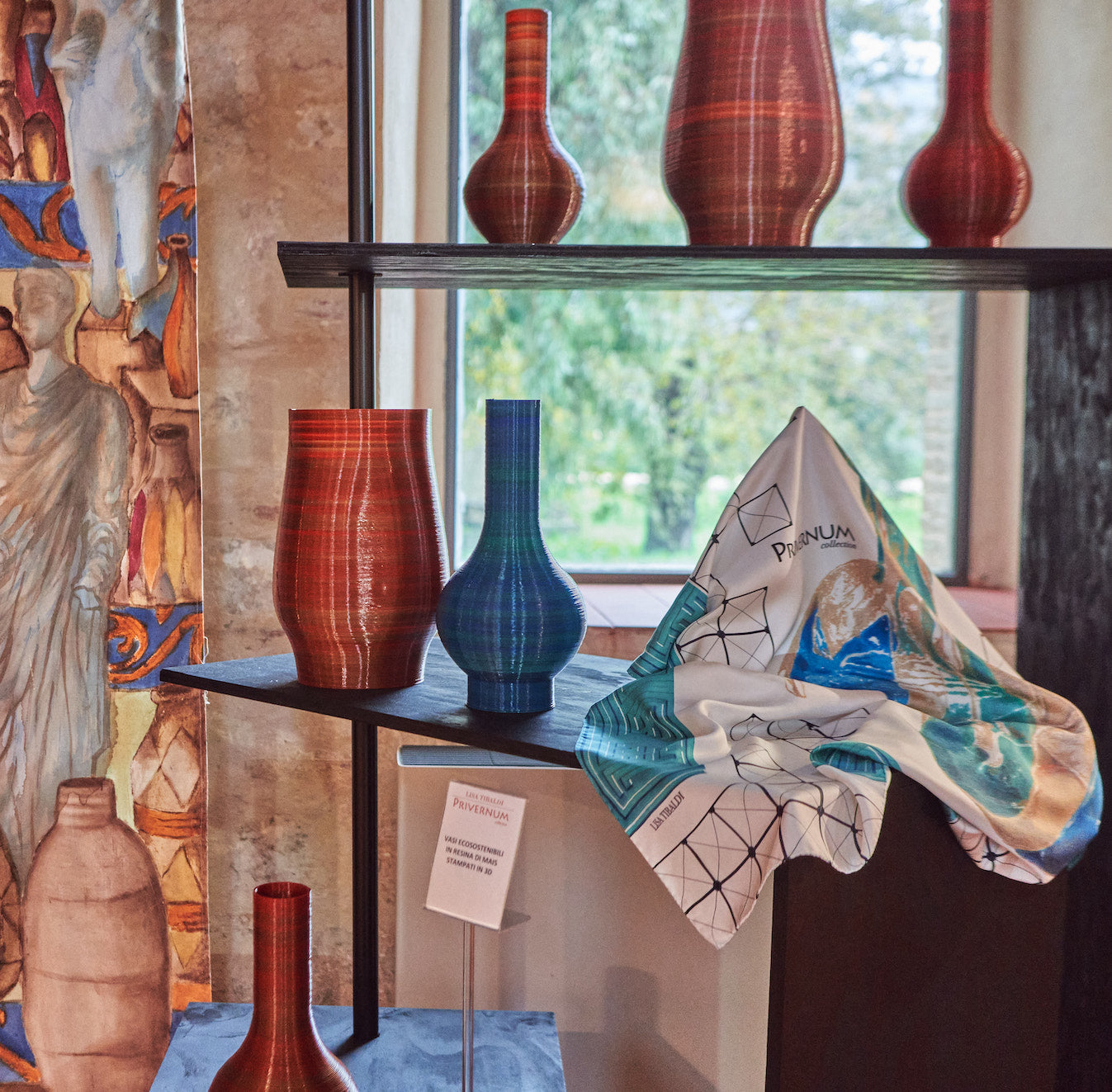 Lisa Tibaldi Privernum Collection Foulard in seta e Home design ecosostenibili ispirati al ricco patrimonio dei Musei Archeologici di Priverno